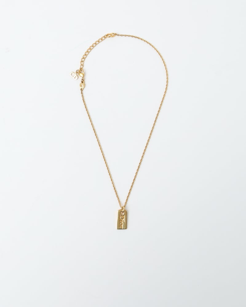 Vintage CHRISTIAN DIOR Logo Plate Necklace - A Retro Tale