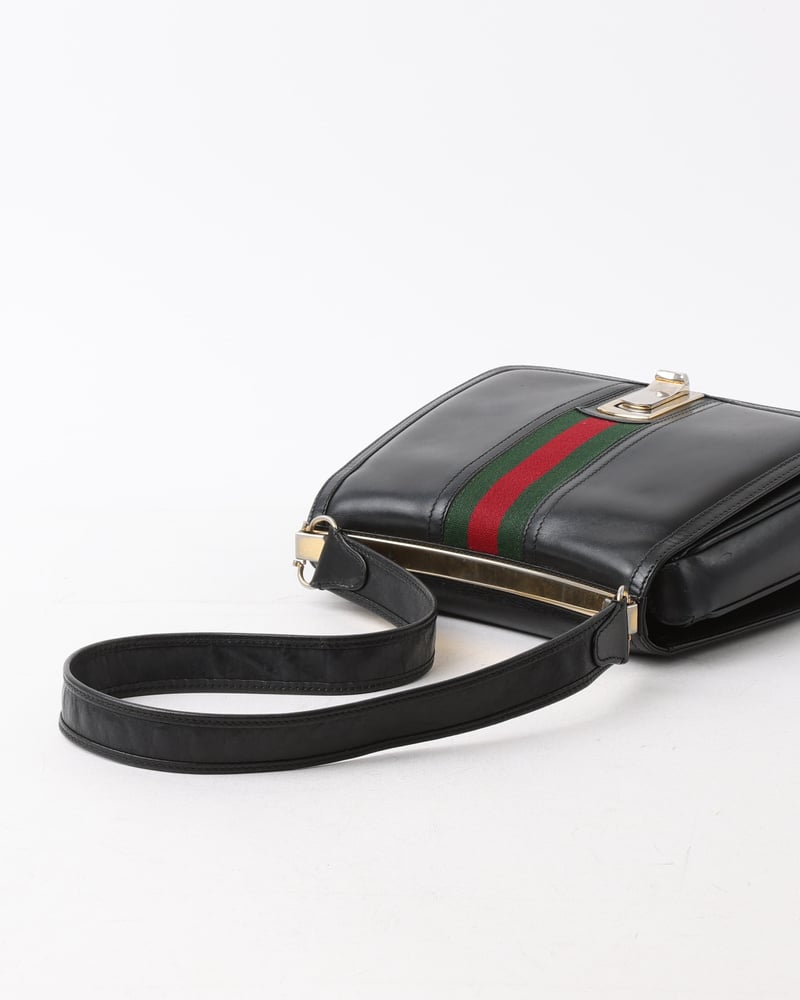 バッグ GUCCI Vintage Sherry Shoulder Bag GUCCI Vintage Sherry GG Monogram Navy Blue Leather Crossbody