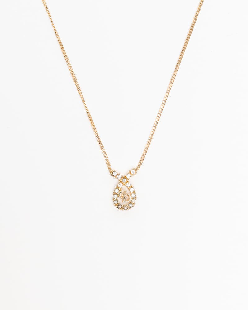アクセサリー Dior Logo Rhinestone Gold Necklace Vintage Christian Dior Logo Rhinestone Necklace - A Retro Tale