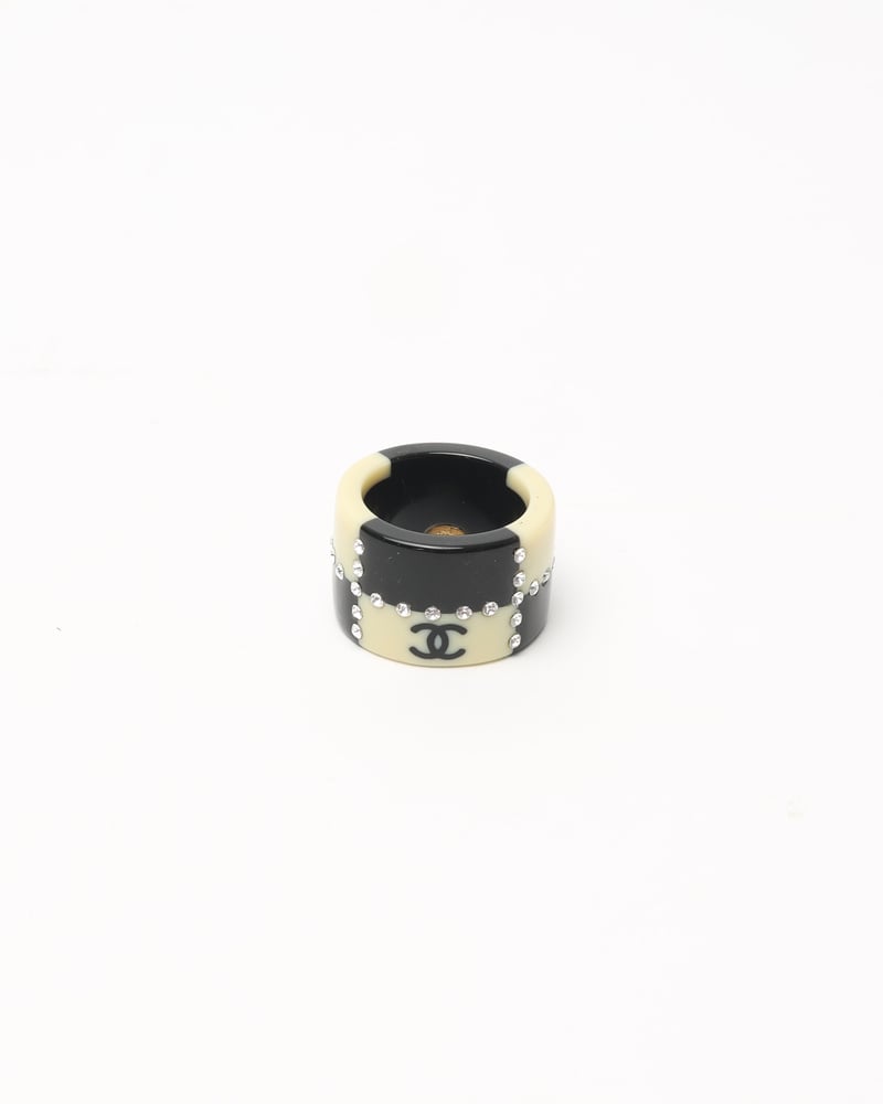 Vintage CHANEL Coco Mark Rhinestone Ring - A Retro Tale