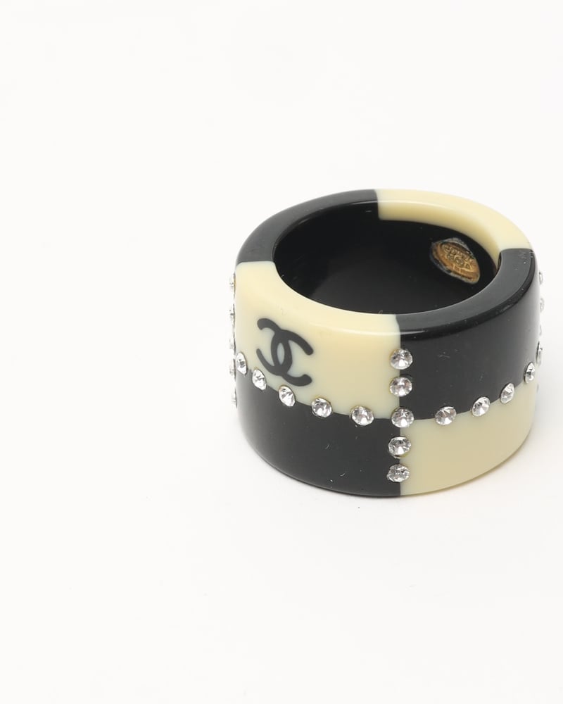 Vintage CHANEL Coco Mark Rhinestone Ring - A Retro Tale