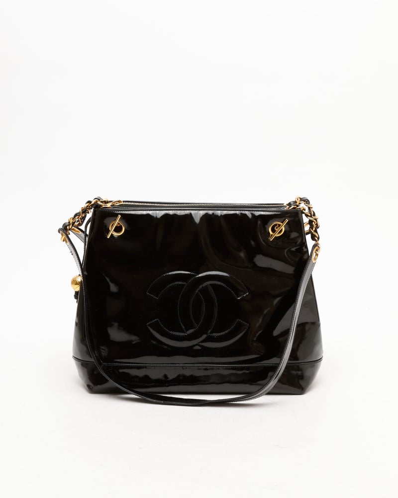 Vintage CHANEL CC Patent Chain Tote Bag A Retro Tale
