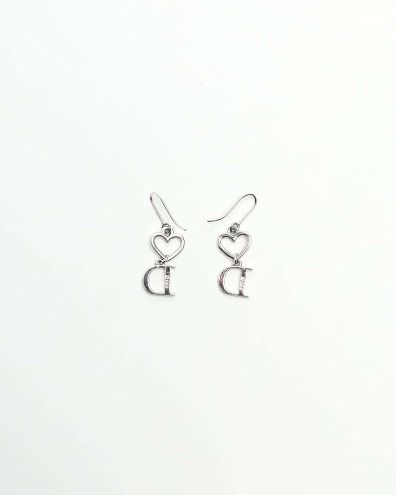Vintage Christian Dior D Logo Rhinestone Dangling Hook Earrings