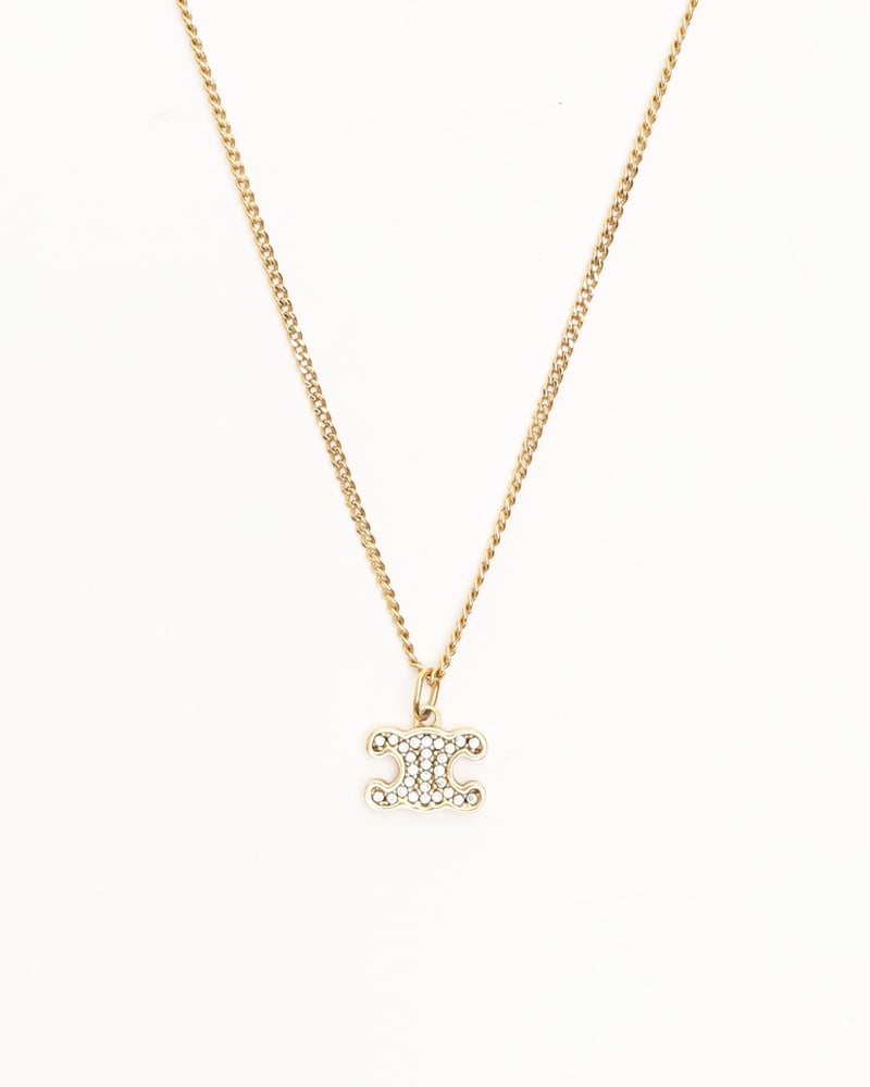 希少✨CELINE Triumph Rhinestone necklace Triomphe Rhinestone Necklace in Brass with Gold Finish and