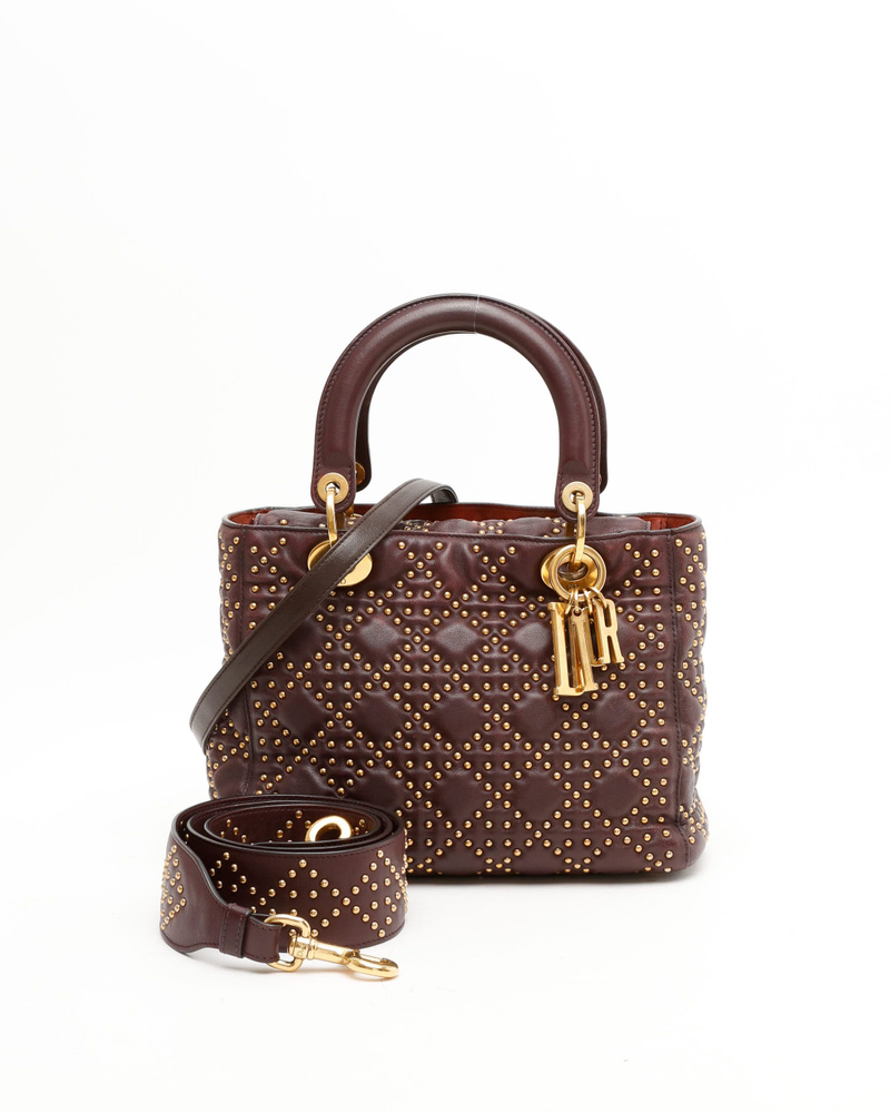 Vintage Christian Dior Cannage Studded Medium Lady Dior Bag A
