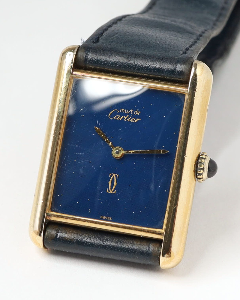 Vintage Cartier Tank Manual 23mm Rare Starry Night Dial Watch - A