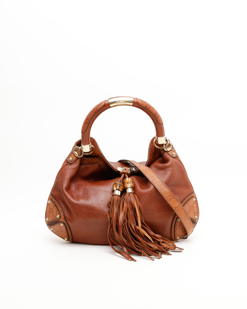 【ベタあり】 old Gucci bamboo hand bag brown Gucci Bamboo 1947 crystals mini bag in beige and dark brown