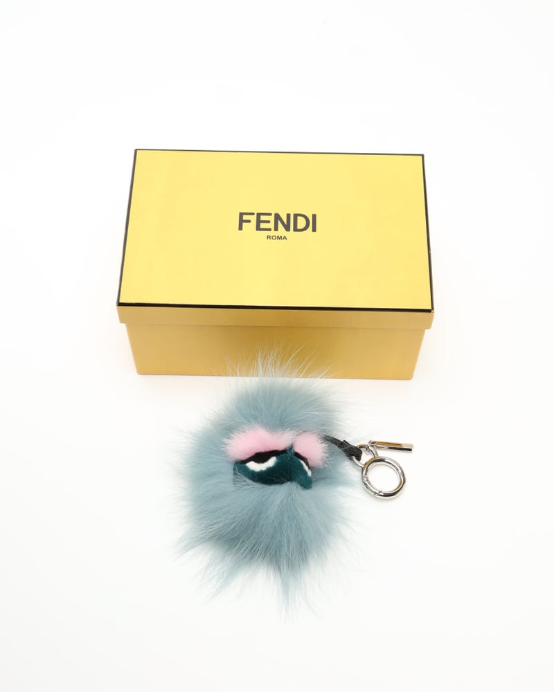 Vintage Fendi Fox Mink Fur Vitello Flamingo Mini Bag Bug Charm - A