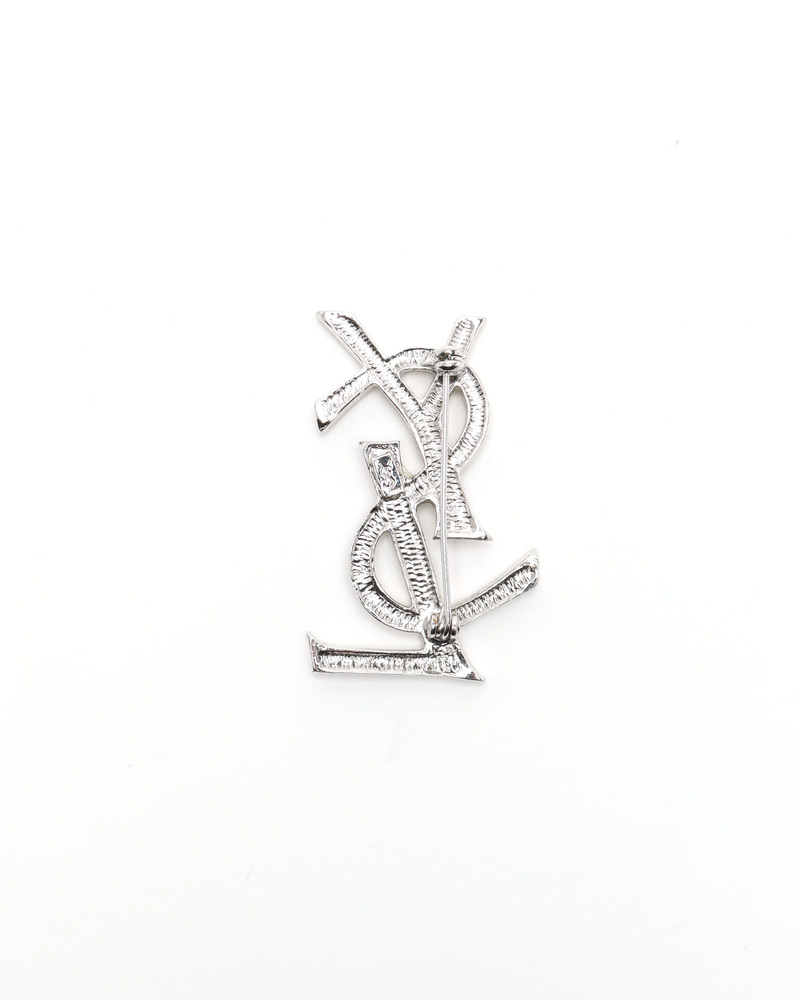 Vintage Saint Laurent YSL Logo Rhinestone Brooch - 845-34318