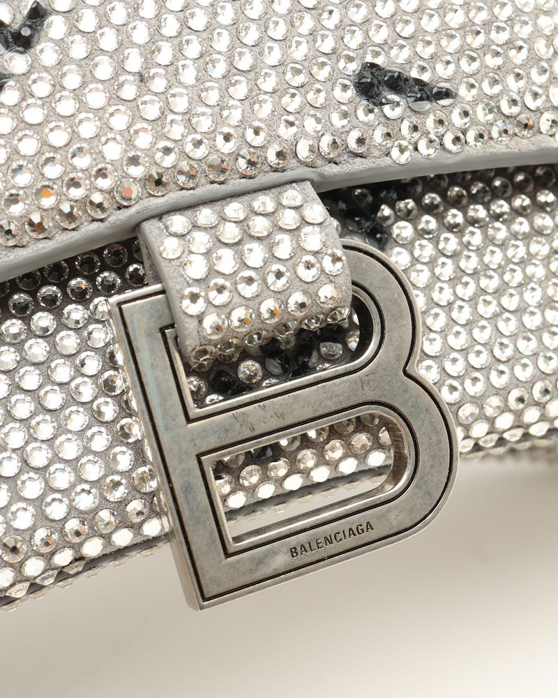 Vintage Balenciaga Allover Logo & Rhinestones Hourglass XS Chain Bag ...