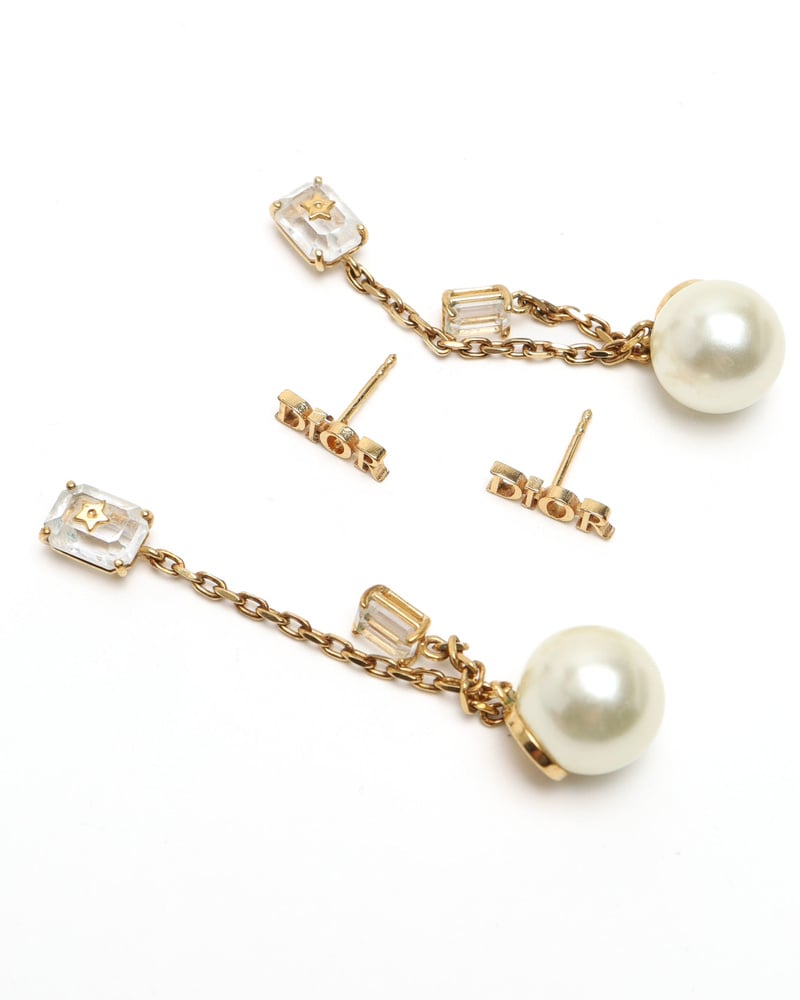 Vintage Christian Dior Rhinestone and Pearl Tribales Earrings