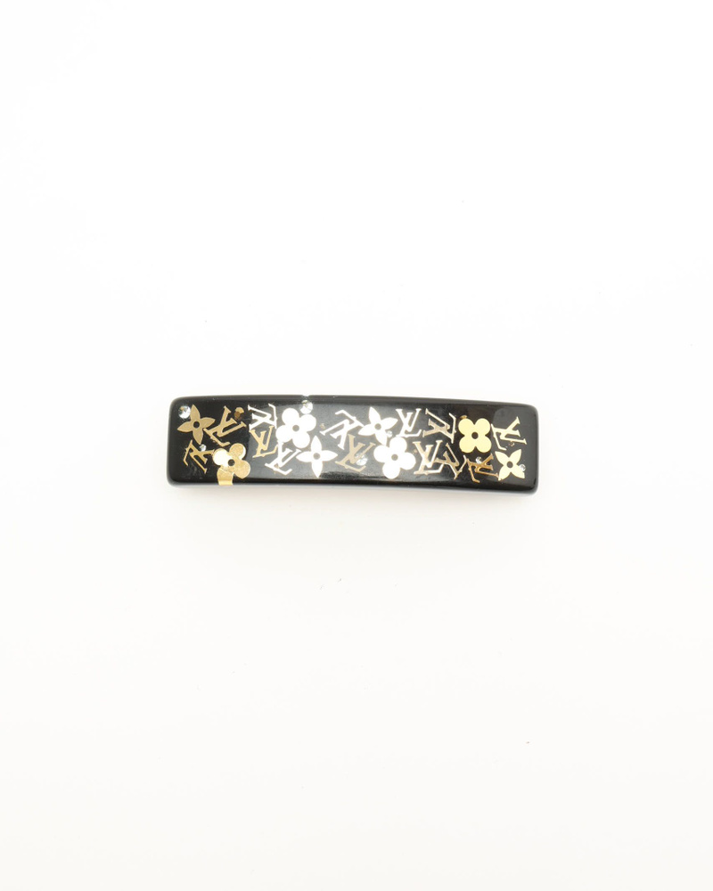 Louis Vuitton Vintage Thick Resin Monogram Flower Inclusion Hair Barrette Louis Vuitton Vintage Thick Resin Silver Monogram Flower  main image 4