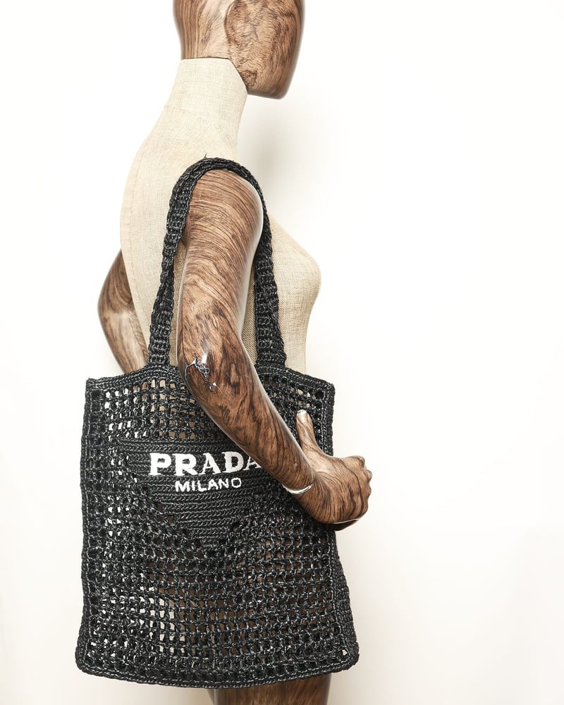 Vintage Prada Crochet Raffia Tote Bag - 2250007384629