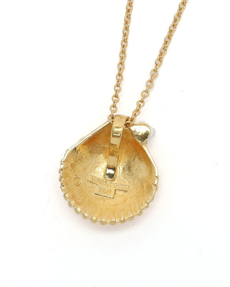 Vintage Tiffany & Co Shell and Diamond 18kt Gold Necklace - XB031194