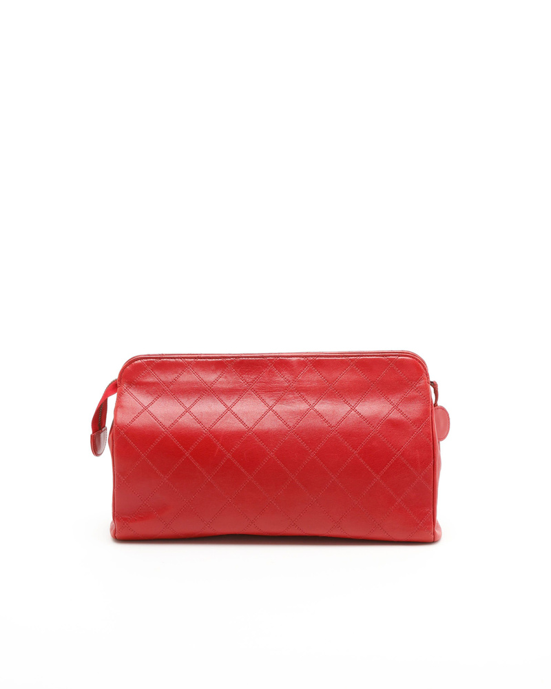 Vintage Chanel Red Quilted Leather Pouch - 860-39294
