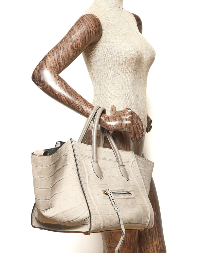 Céline Crocodile Embossed Nubuck Luggage Phantom Tote Bag