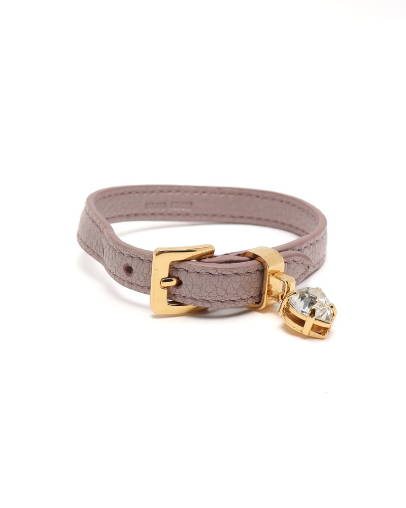 MIU MIU Crystal Heart Charm Leather Bracelet