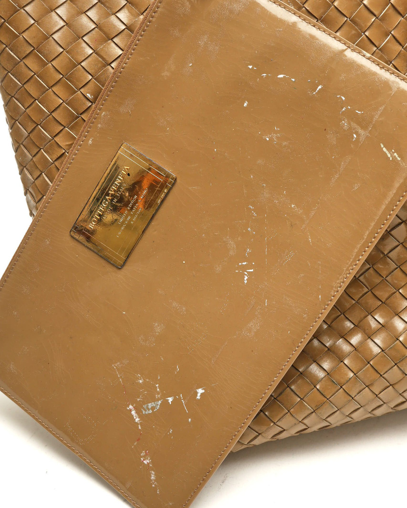Bottega Veneta Patent Intrecciato Cabat GM Tote Bag