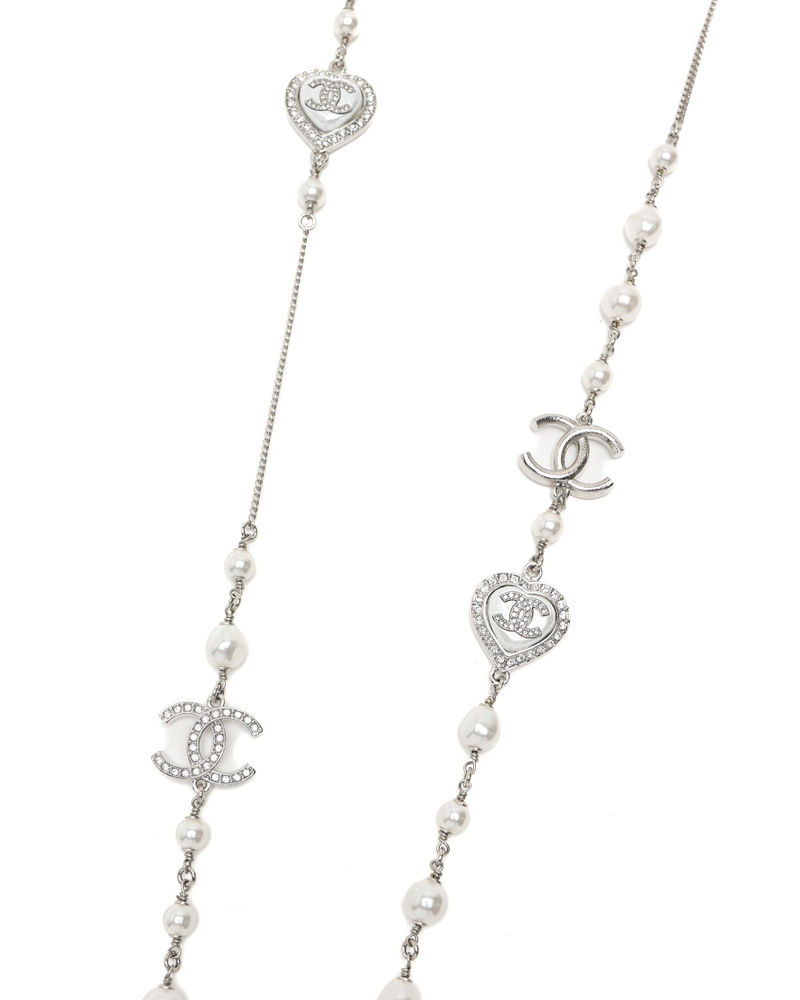 Chanel Coco Mark Heart Pearl Long Necklace