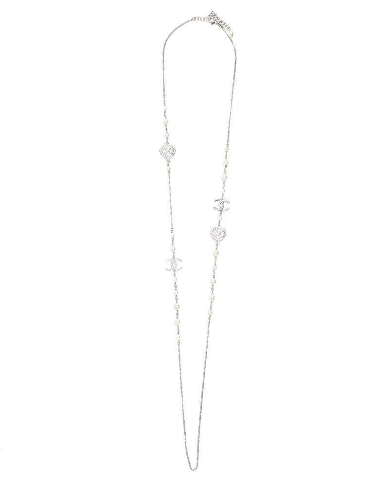 Chanel Coco Mark Heart Pearl Long Necklace