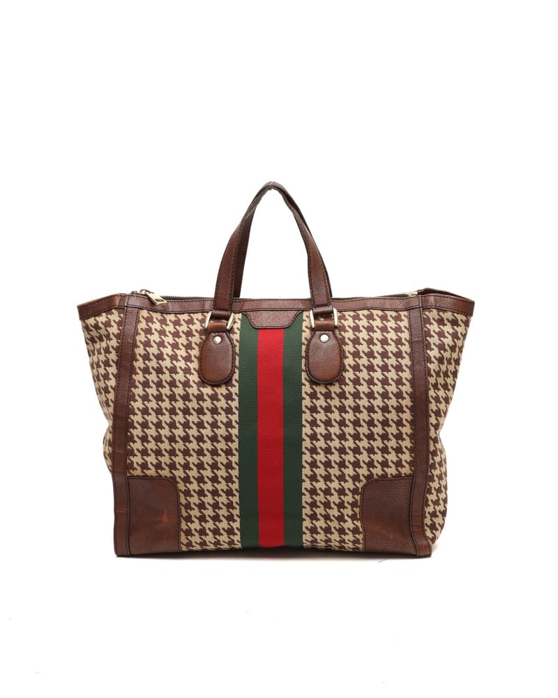Gucci Houndstooth Seventies Web Tote Bag