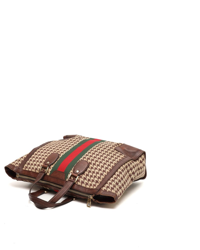 Gucci Houndstooth Seventies Web Tote Bag