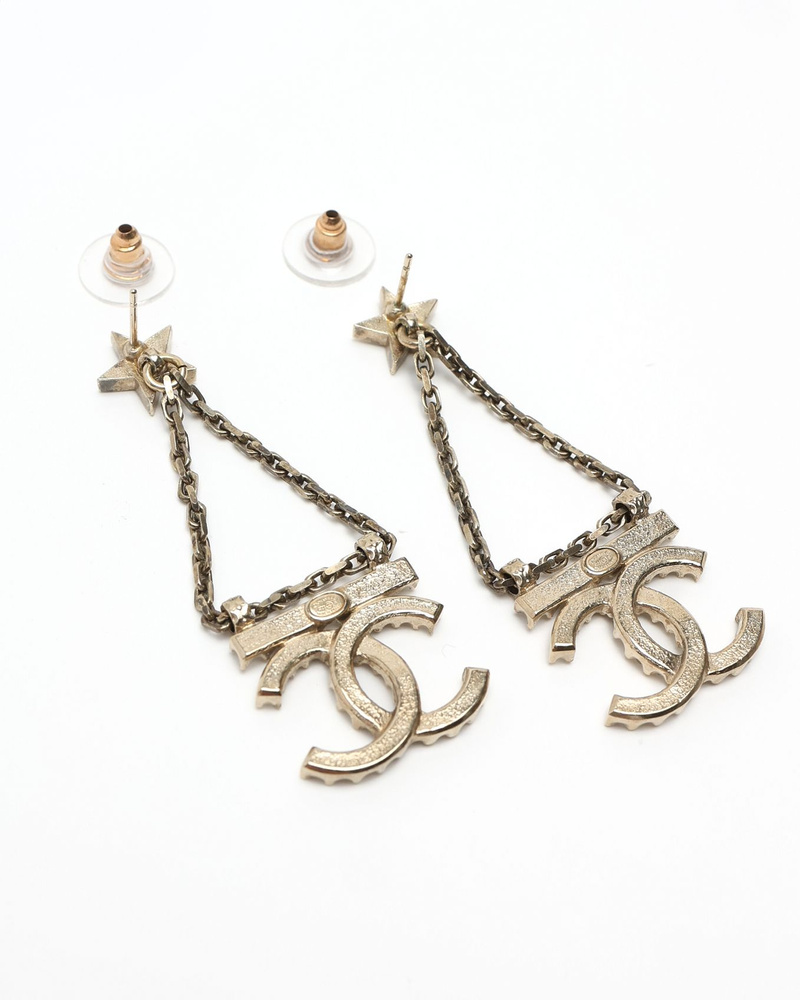 Chanel Coco Mark Rhinestone Dangling Earrings