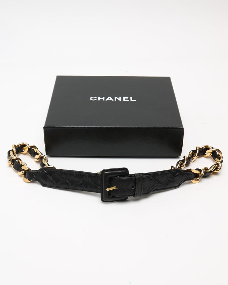 Chanel 1990s Leather Chain Belt, Size 75
