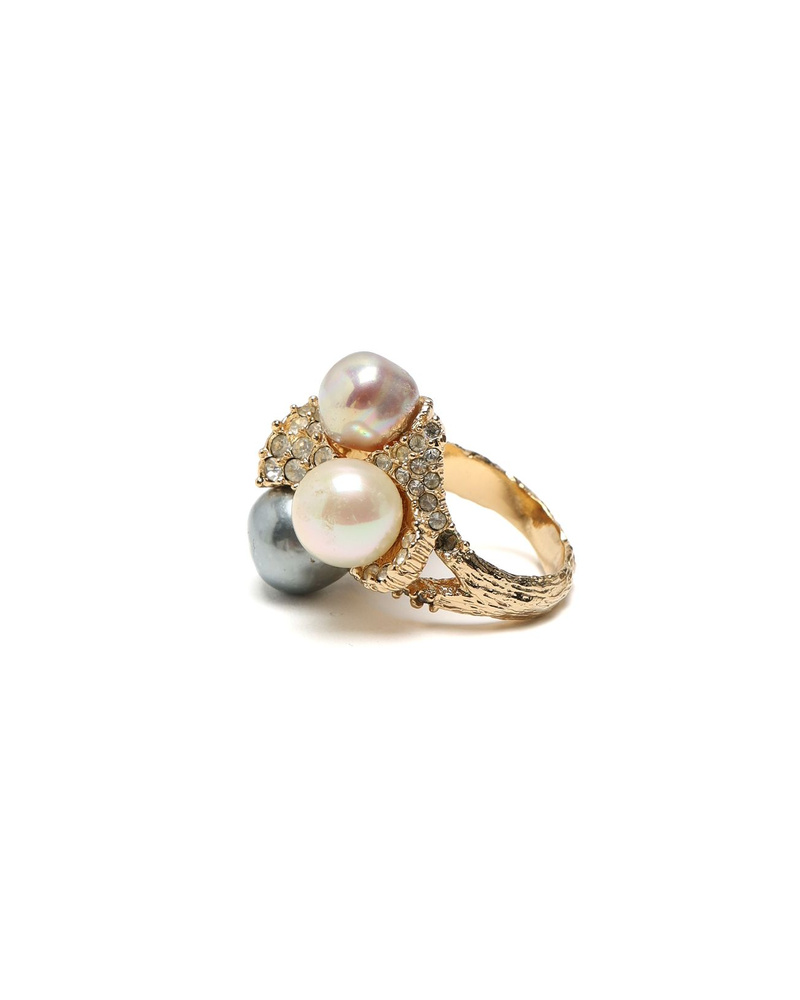 Christian Dior Rhinestone Pearl Ring, Size 60