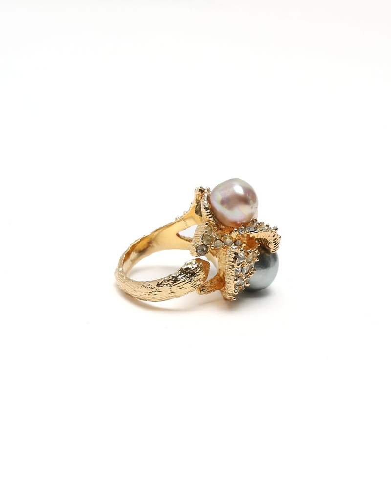 Christian Dior Rhinestone Pearl Ring, Size 60