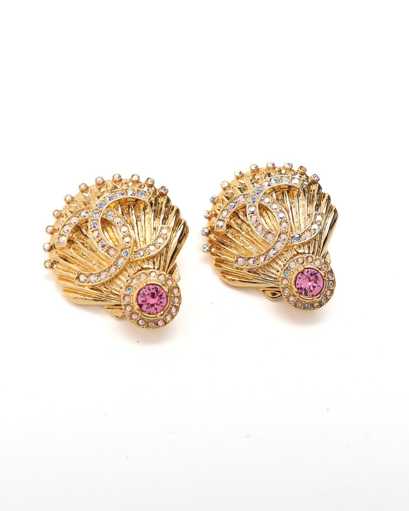 Chanel Coco Mark Classic Rhinestone Clip-on Earrings