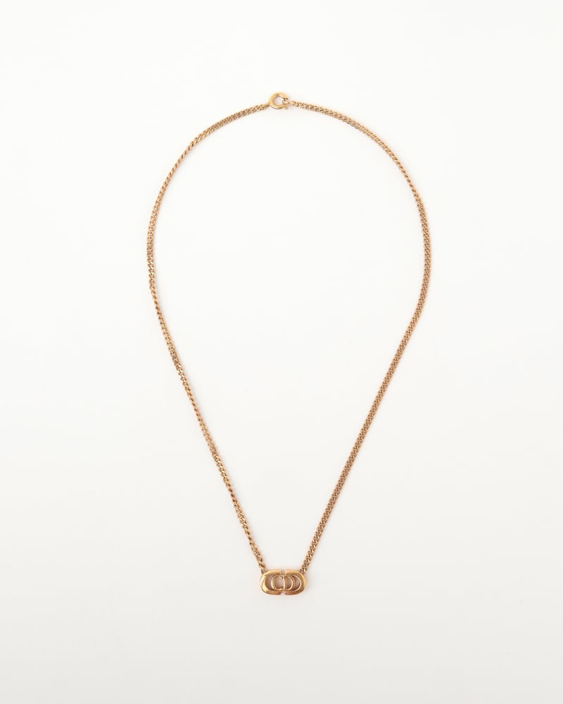 Christian Dior CD Logo gold necklace ② Christian Dior CD logo Necklace Pendant metal Rhinestone gold