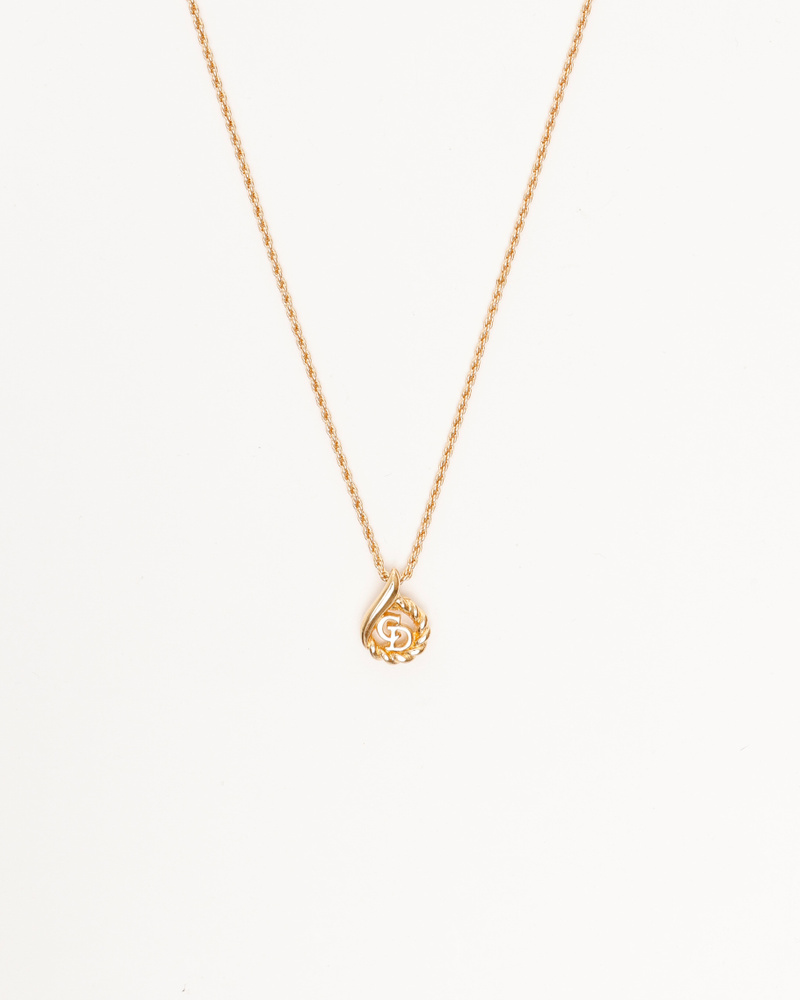 Christian Dior CD Logo gold necklace ② Christian Dior CD logo Necklace Pendant metal Rhinestone