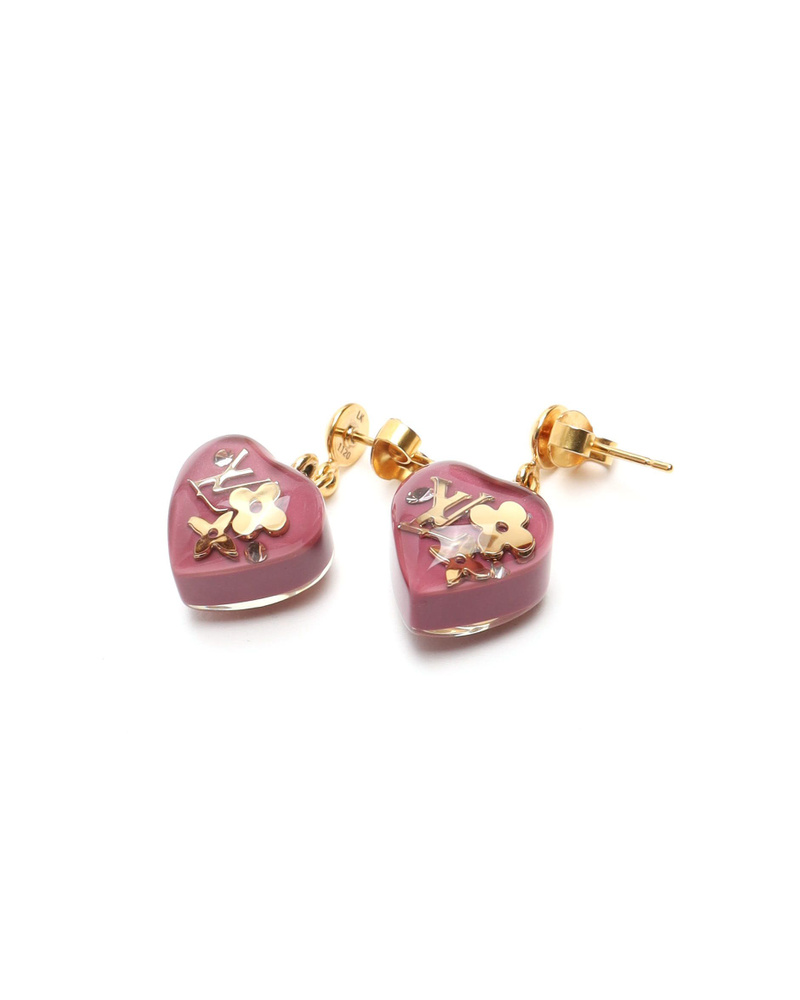 Vintage Louis Vuitton Boucle Inclusion Heart Earrings - A
