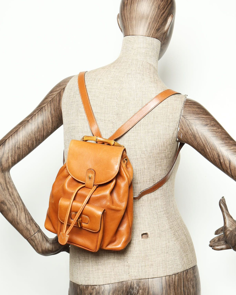 Gucci mini Bamboo Brown caramel Leather Backpack new never used GUCCI Old Leather Mini Backpack Brown Bamboo with Storage  main image 4