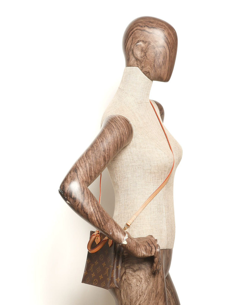Louis Vuitton Monogram Petit Sac Plat Bag worn on a mannequin