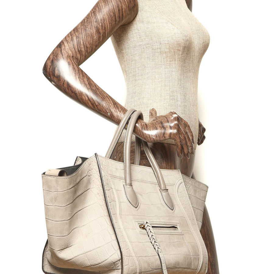 Céline Crocodile Embossed Nubuck Luggage Phantom Tote Bag