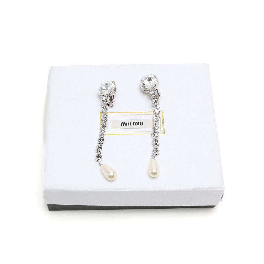 MIU MIU Rhinestone Dangling Clip-on Earrings