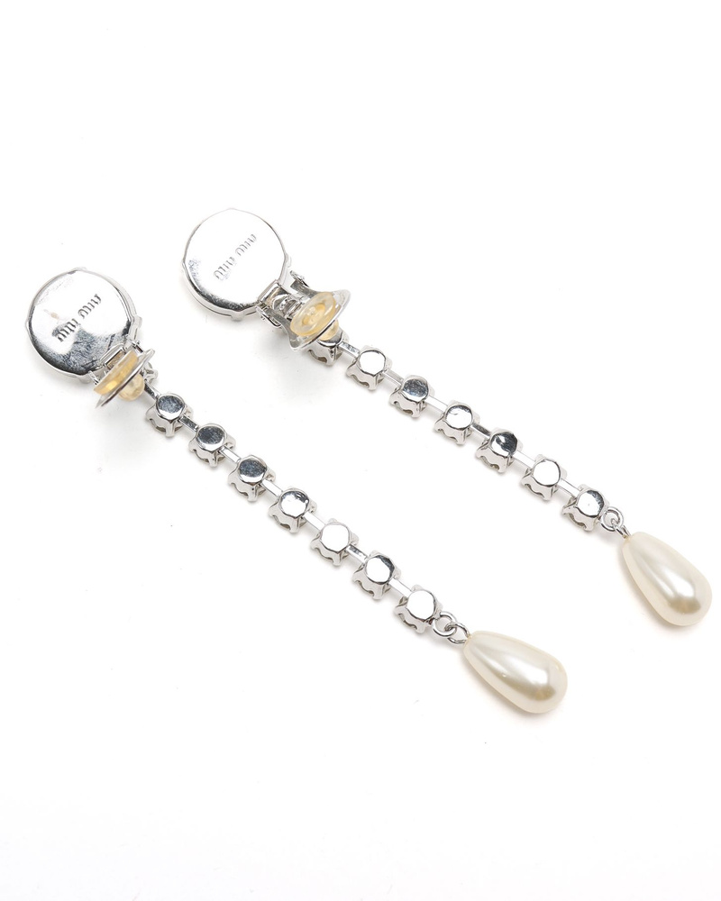 MIU MIU Rhinestone Dangling Clip-on Earrings