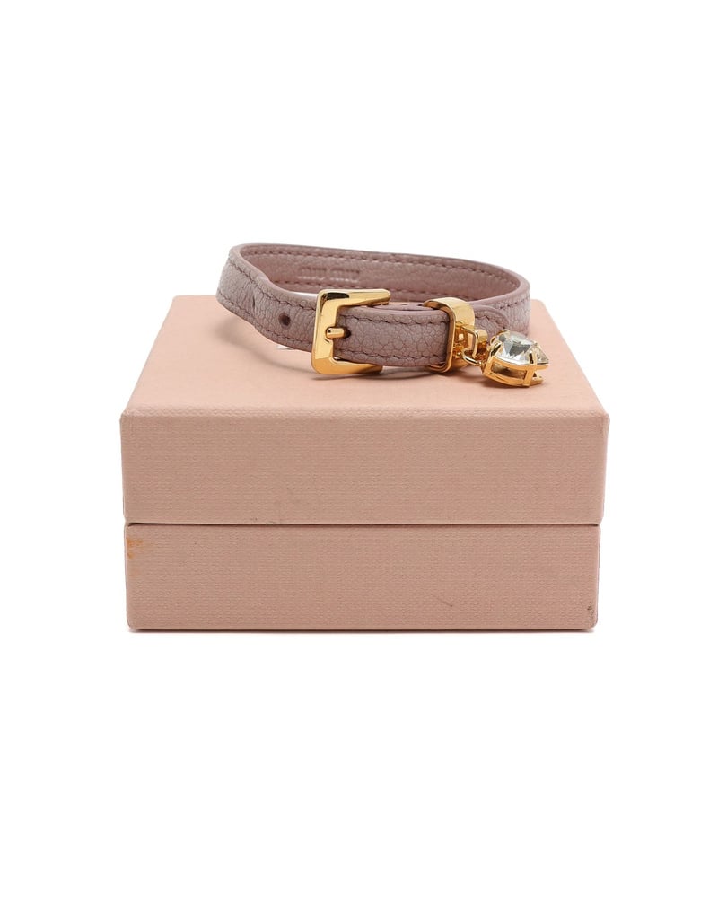 MIU MIU Crystal Heart Charm Leather Bracelet