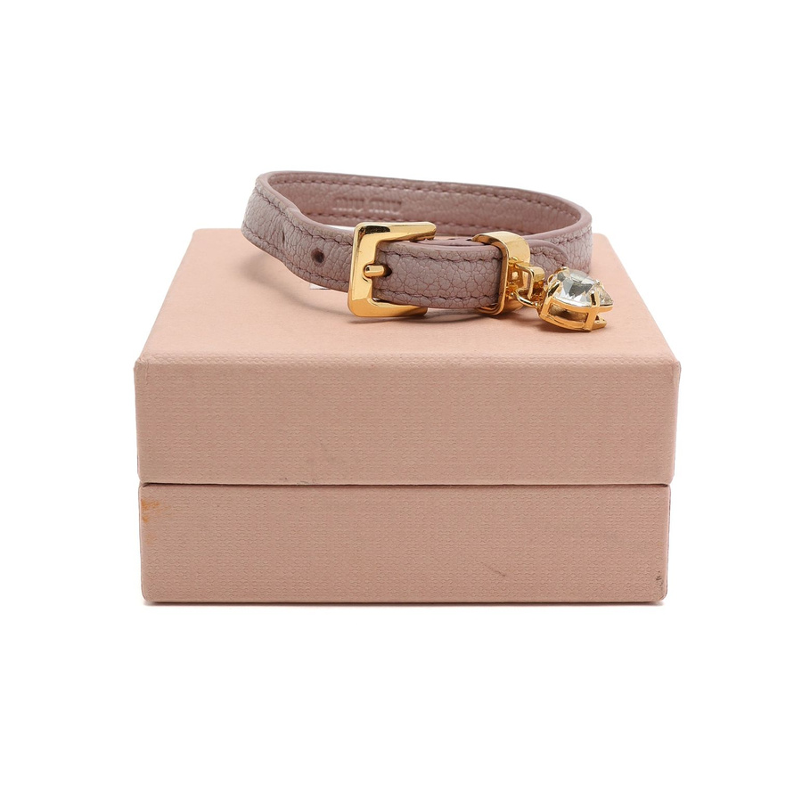 MIU MIU Crystal Heart Charm Leather Bracelet