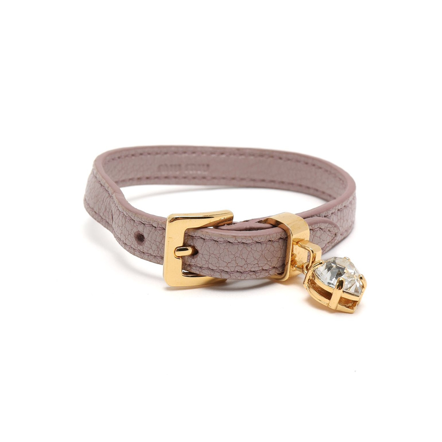 MIU MIU Crystal Heart Charm Leather Bracelet