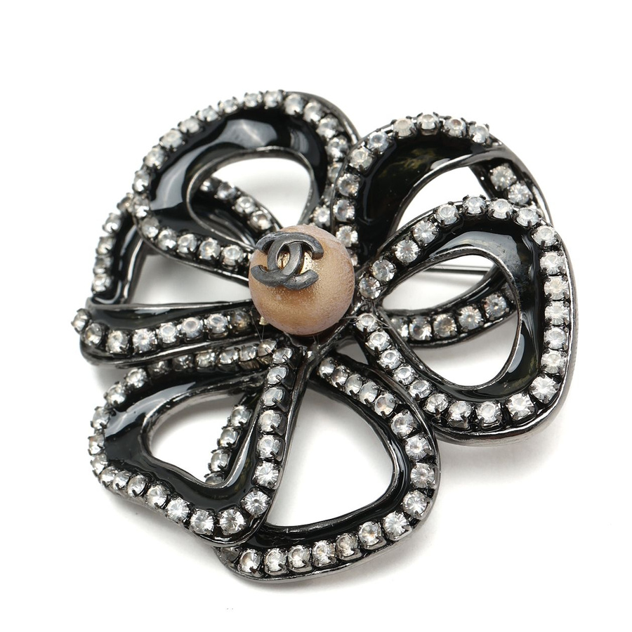 Chanel Camellia Coco Mark Rhinestone Brooch