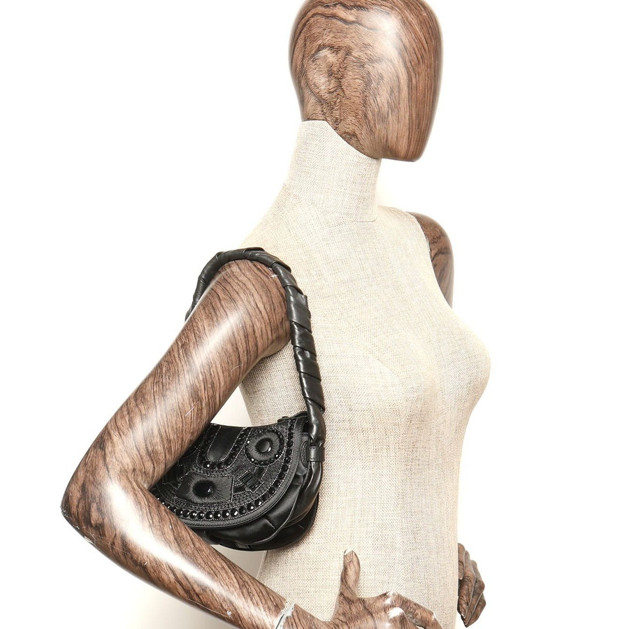 Céline Embellished Half Moon Satin Hobo Bag
