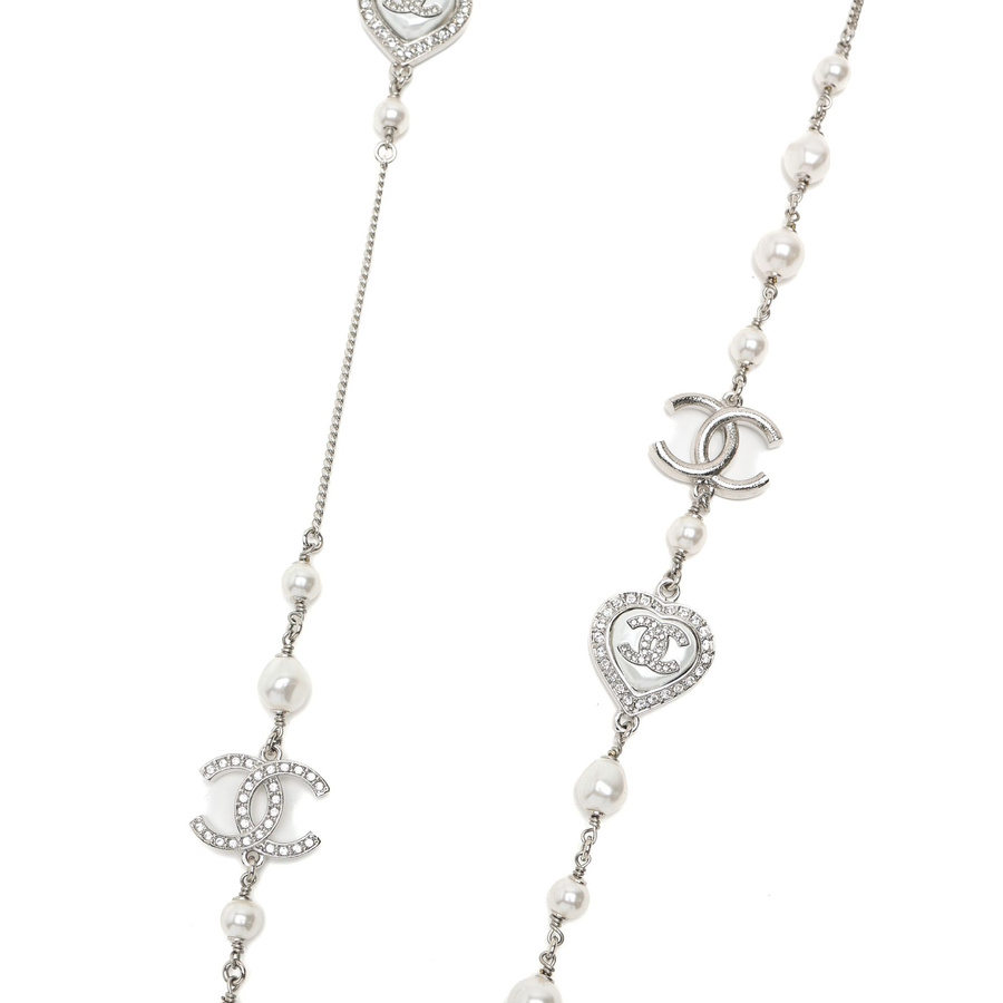 Chanel Coco Mark Heart Pearl Long Necklace