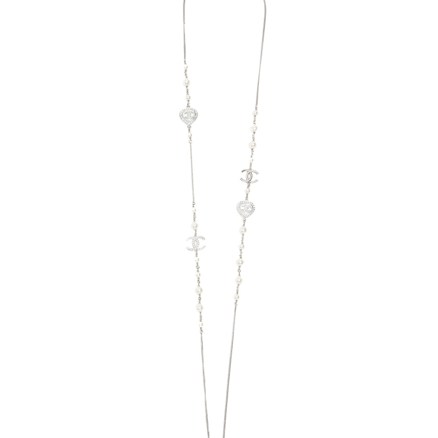 Chanel Coco Mark Heart Pearl Long Necklace