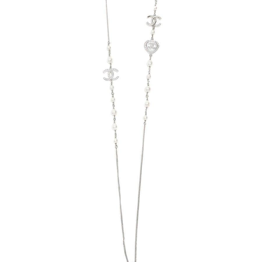 Chanel Coco Mark Heart Pearl Long Necklace
