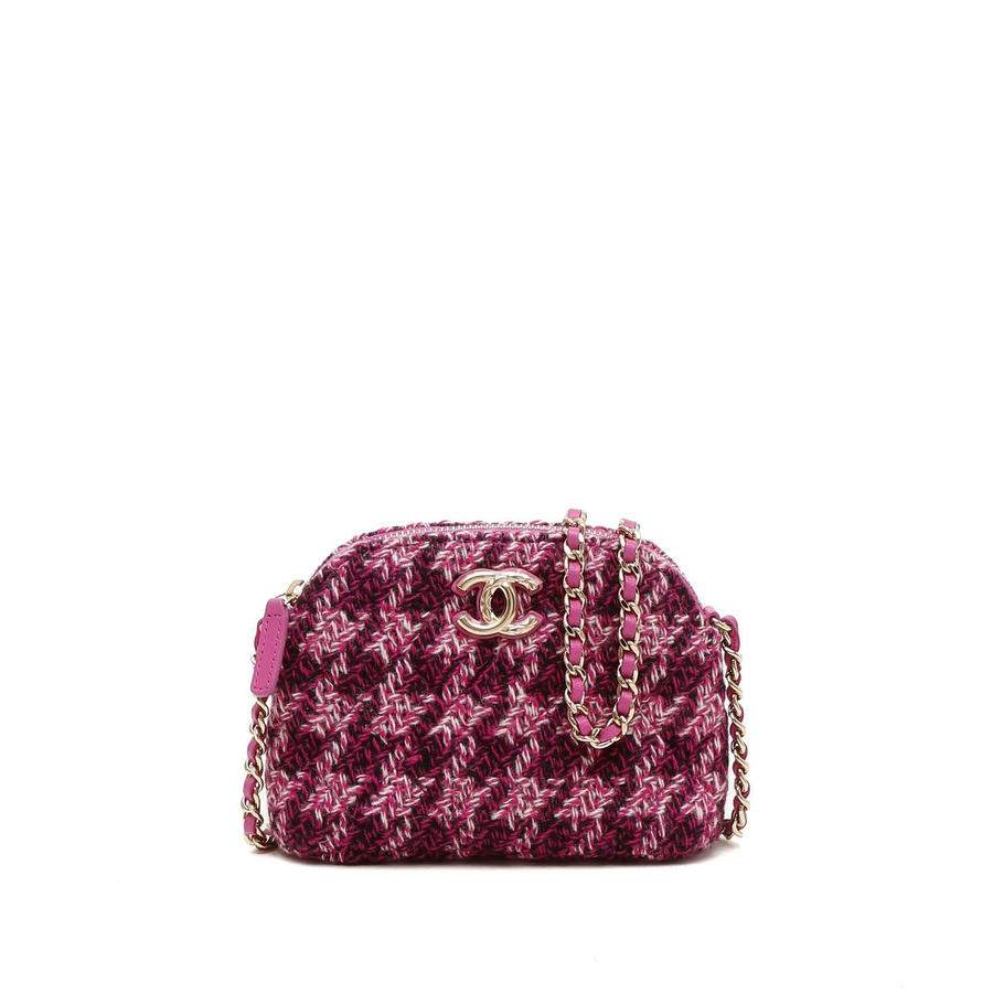 Chanel Mini Houndstooth Tweed Chain Pouch Bag