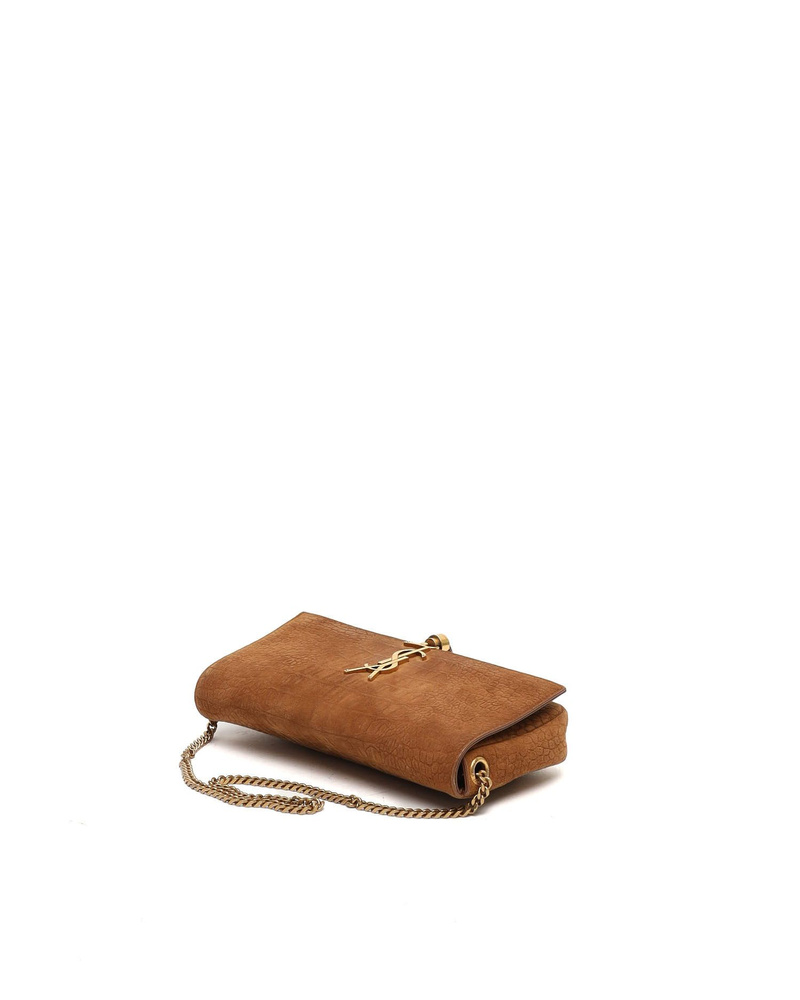 Saint Laurent Crocodile Embossed Suede Kate Shoulder Bag