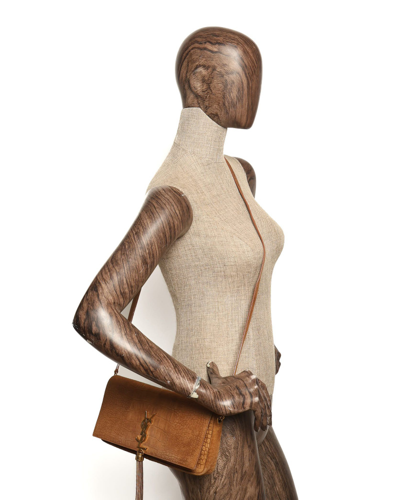 Saint Laurent Crocodile Embossed Suede Kate Shoulder Bag